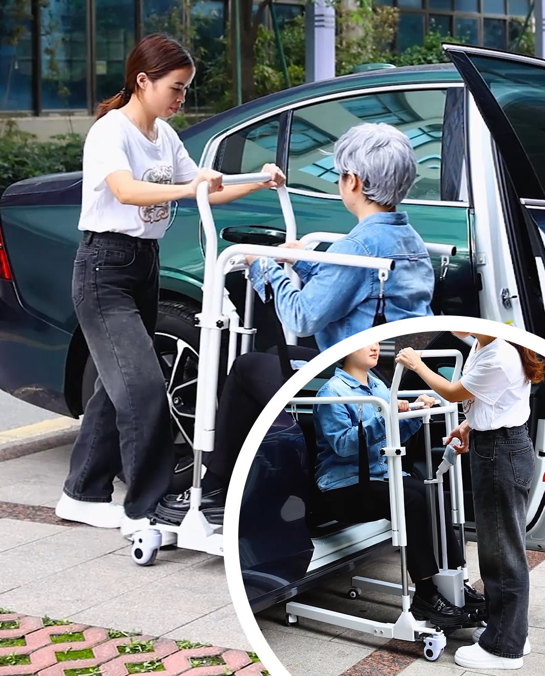 Electric Patient Lift, Portable Transfer Chair with High-Capacity Rechargeable Battey, 330 Weight Capacity, Commode Sling