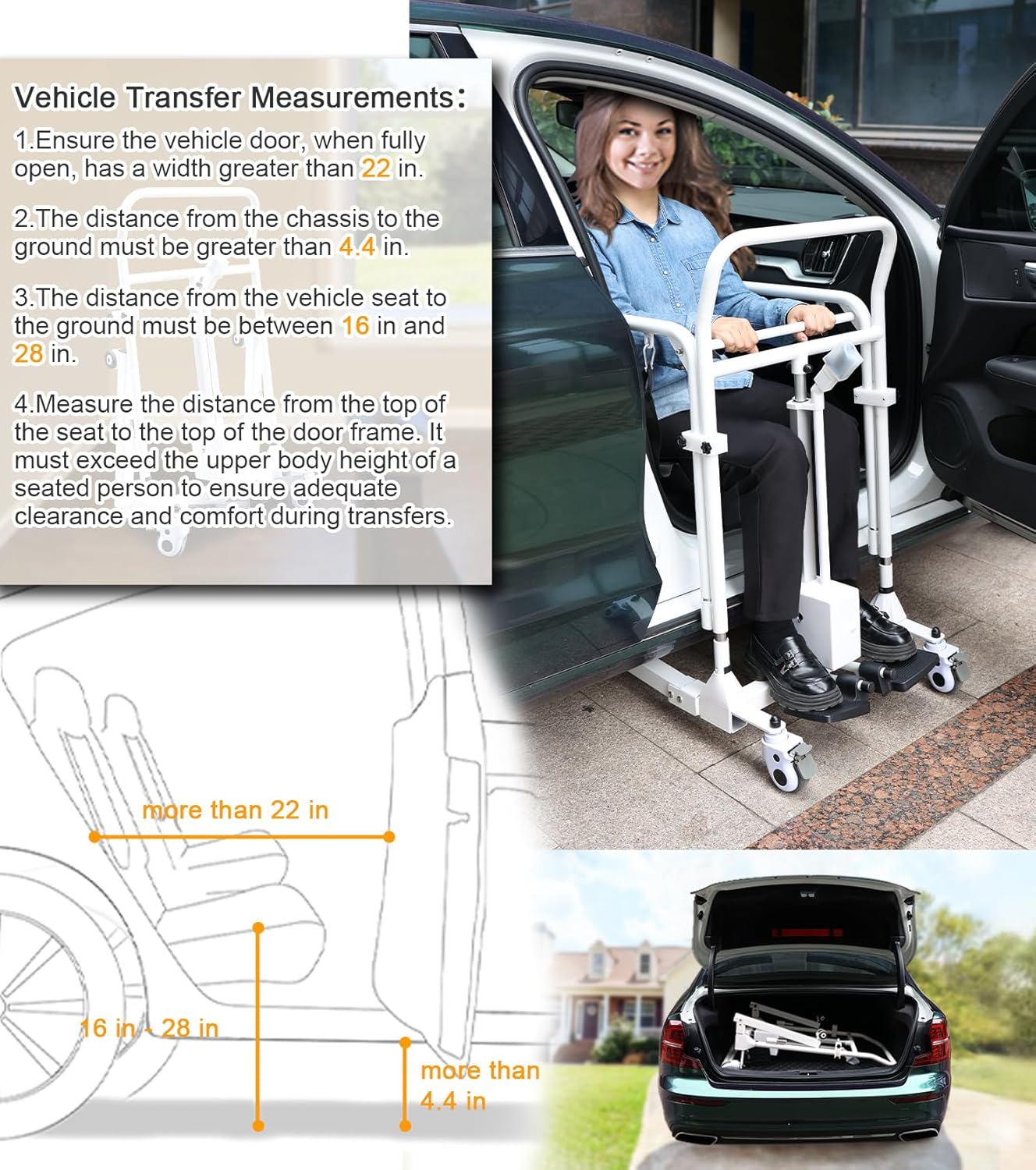 Electric Patient Lift, Portable Transfer Chair with High-Capacity Rechargeable Battey, 330 Weight Capacity, Commode Sling