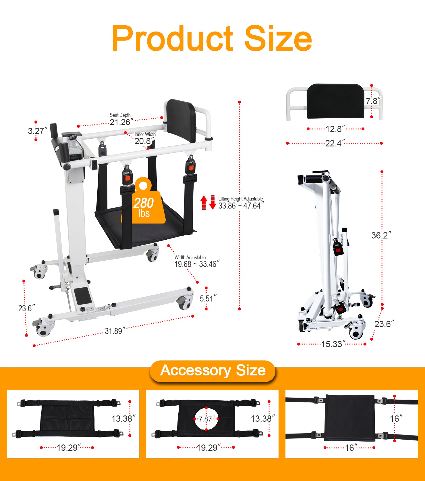 Electric Lift Transfer Patient to Car, Transport Device for Elderly Home Use, Disability Aid Product for Adults, Caregiver Supplies